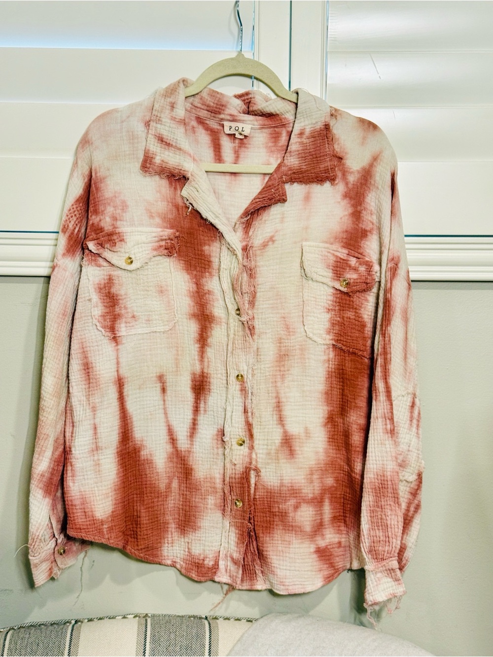 POL Pink & White Tie-Dye Button-Up Shirt Jacket